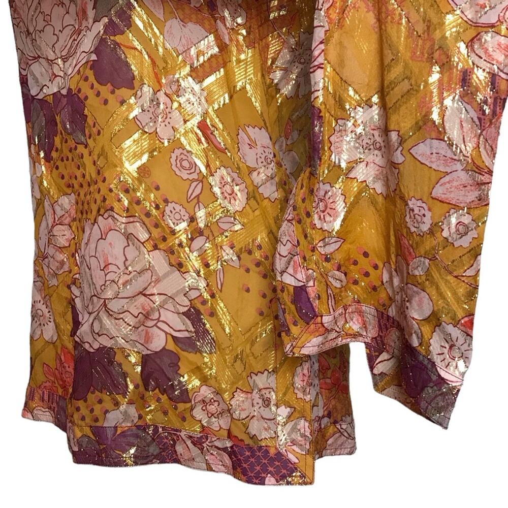 Tory Burch Metallic Silk Gold Orange Yellow Long Flutter Sleeve Tunic Blouse 6 - Picture 12 of 13